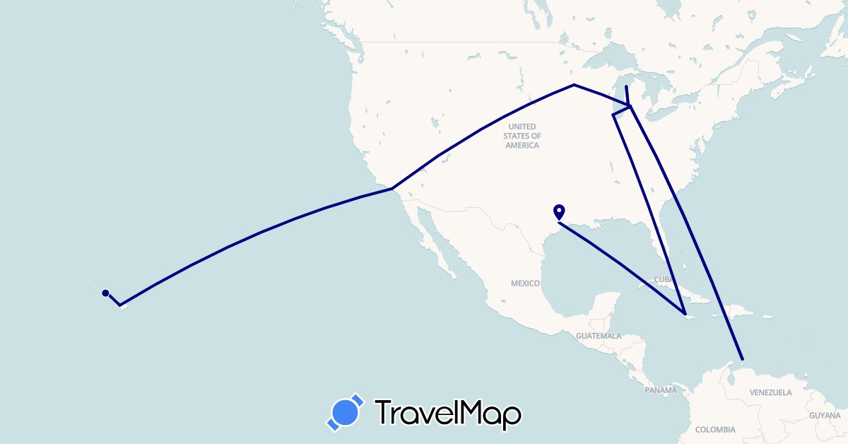 TravelMap itinerary: driving in Jamaica, Netherlands, United States (Europe, North America)